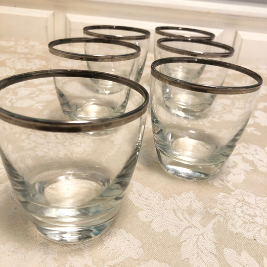 Mid Century Silver Dipped Glasses With Rims 50S 60S 70S Dessert Glass Set Of 6 Elegant Flawless Bar