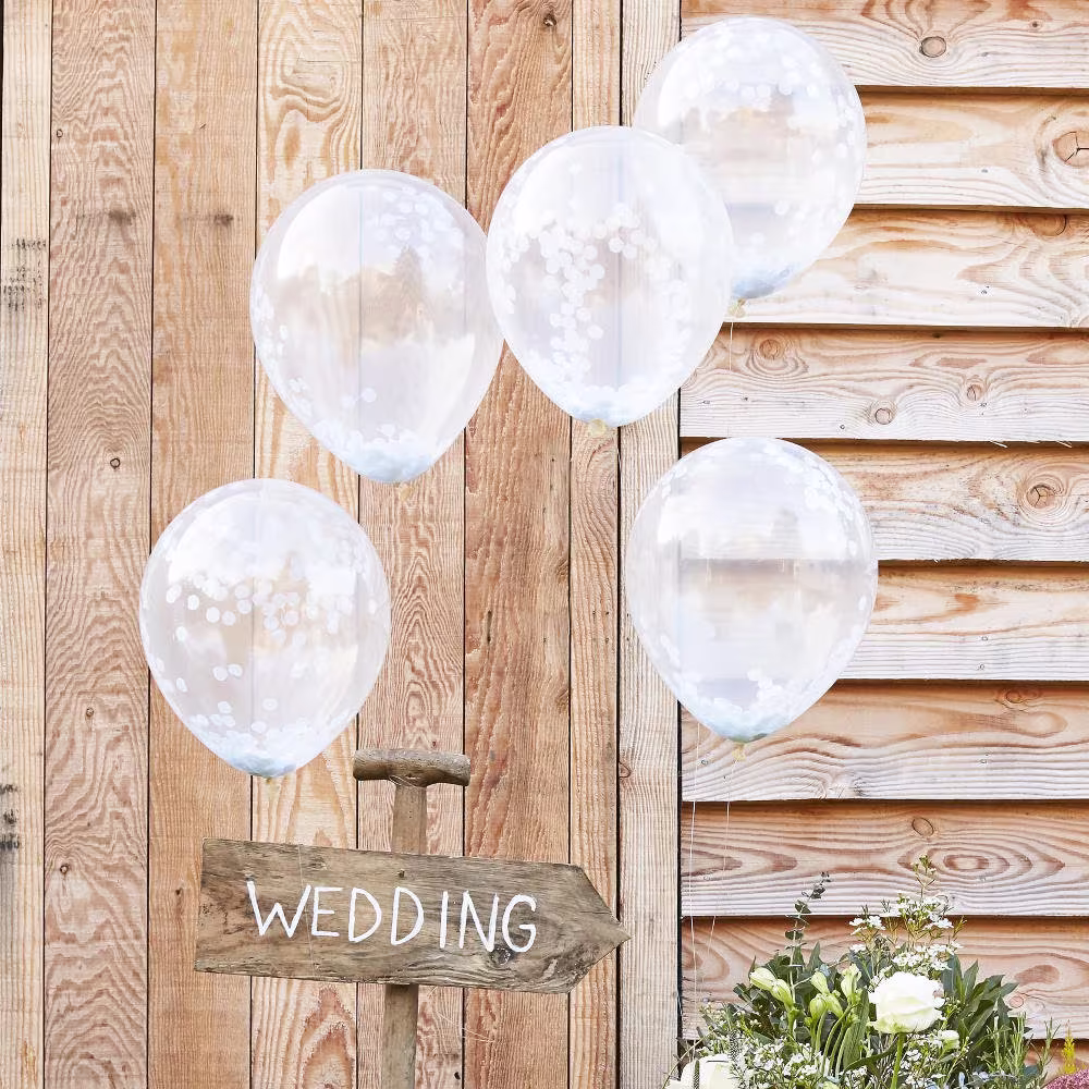 5 White Confetti Balloons, Clear Hen Party, Christmas Wedding Party Decorations, Helium Latex Balloons