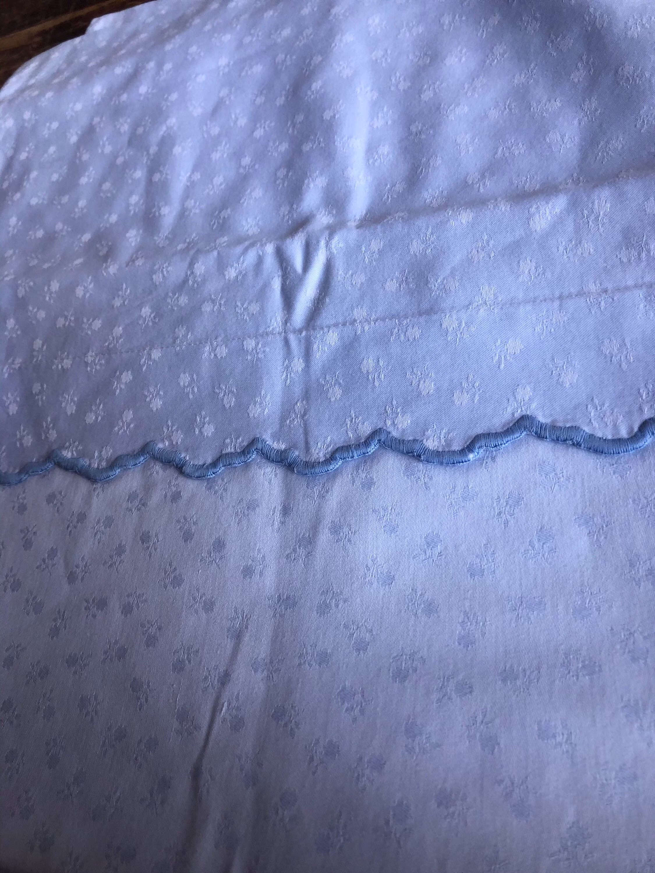 Delicate Blue Swiss Duvet Cover, Damask & White, European Bedding