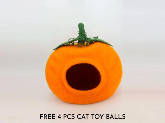 50cm Wool Pumpkin Cat Bed House, Felt Kitty Cocoon Handmade Pet
