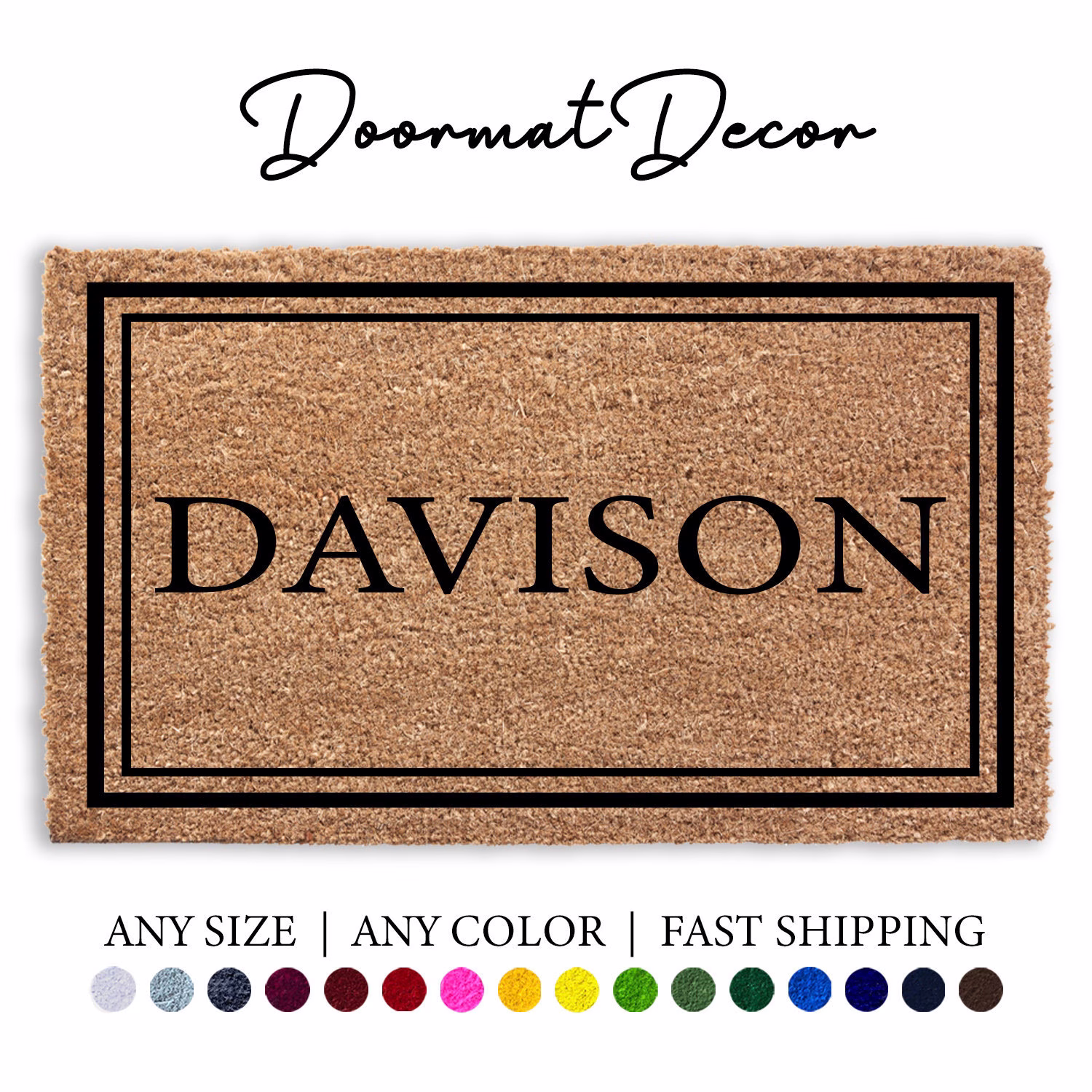 Monogram Last Name Personalized Doormat, Flocked Coir Door Mat, Welcome Family Housewarming, Realtor Client Gift