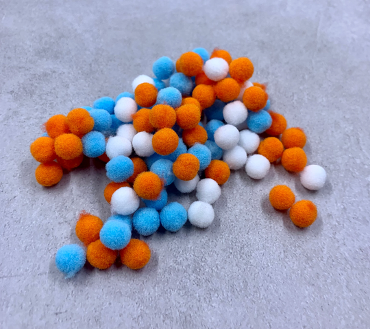 8mm Orange, Blue & White Pom Poms