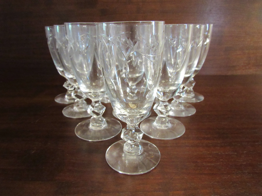 Juice Glasses, Daphne By Tiffin-Franciscan, Stem 17524, Cut Crystal, Set Of 10. | 2856