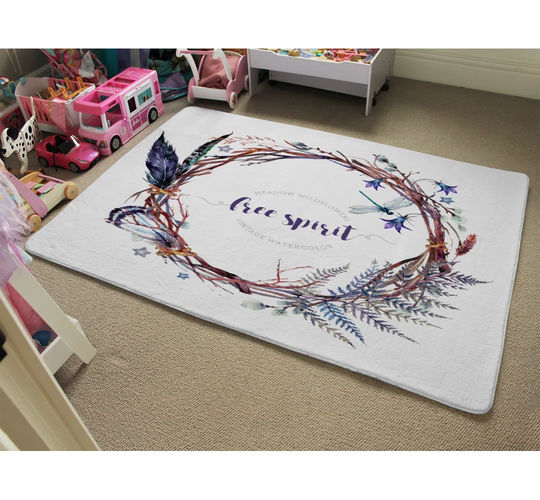 Finney Watercolour Boho Wreath Designer Shaggy Purple/Grey/Brown Rug