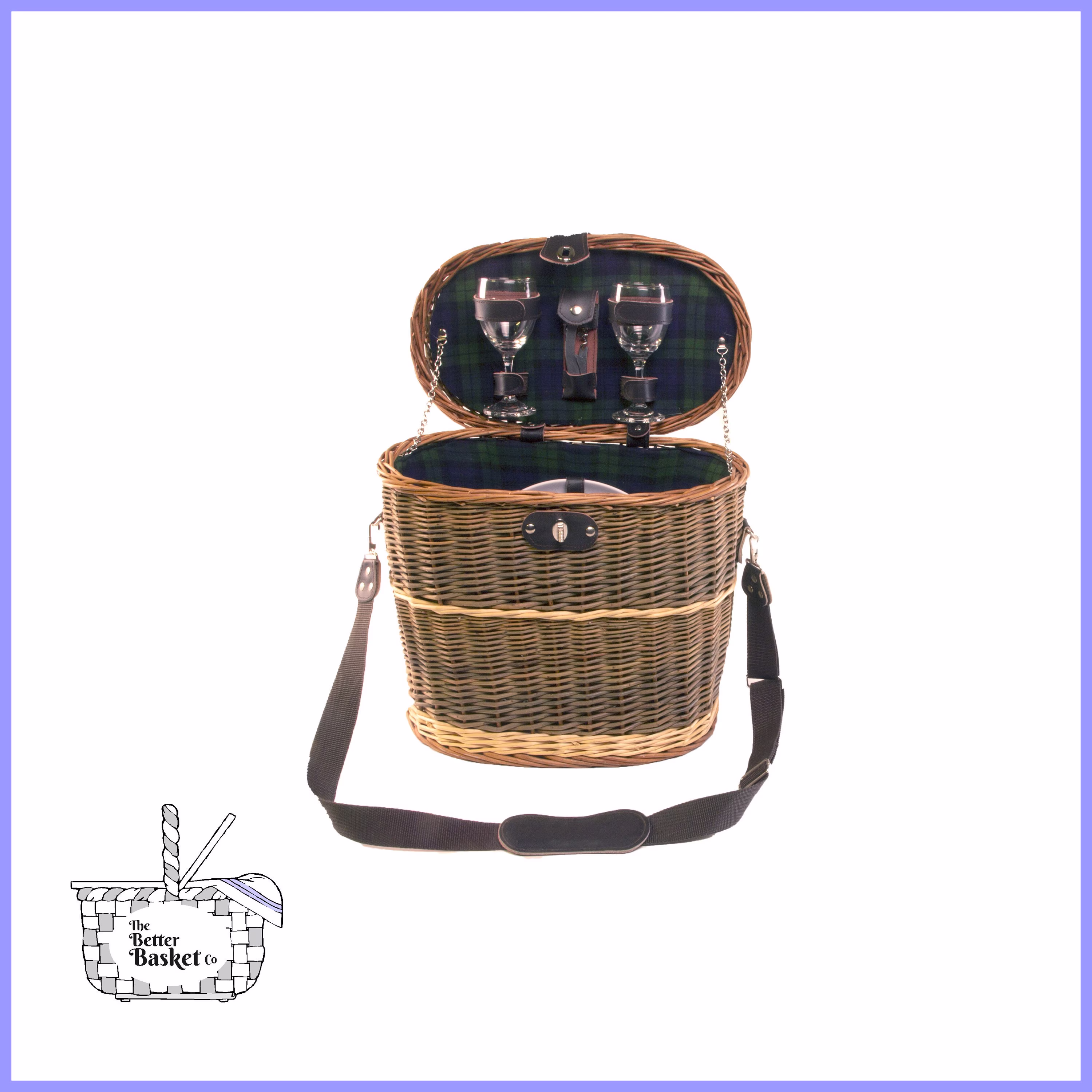 2 Person Traditional British Adventurers Fitted Picnic Basket With Shoulder Strap