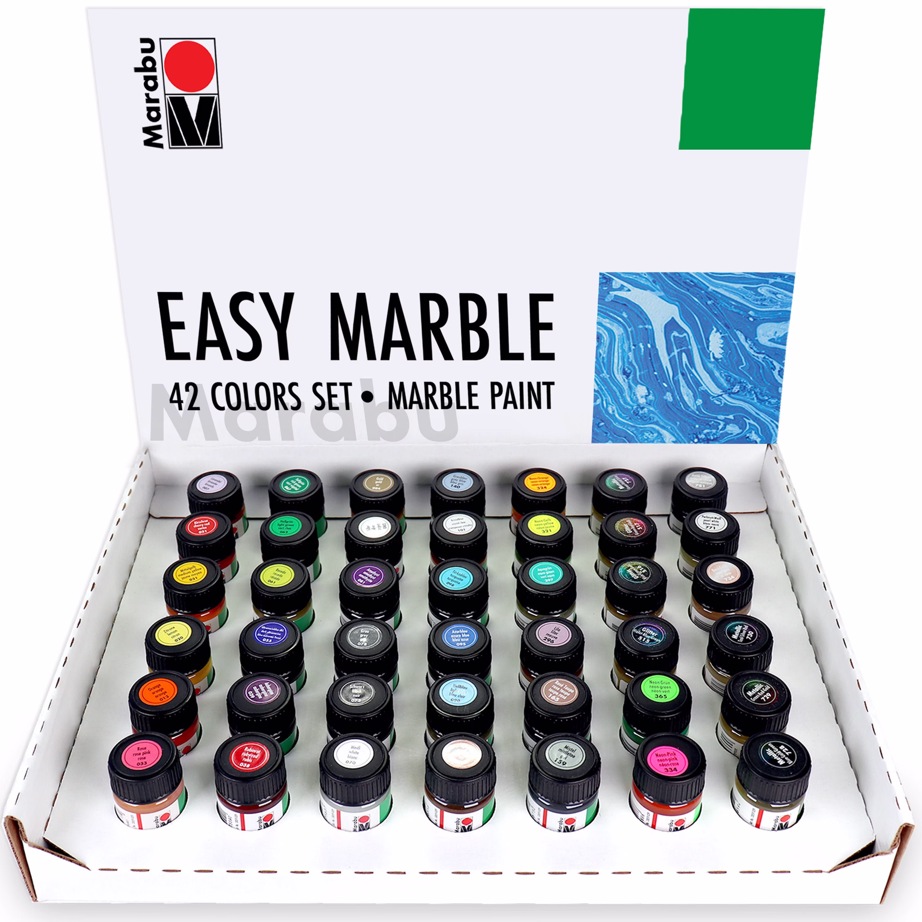Marabu Easy Marble Paint Set - 42 Colors 15 Ml | 0.5 Oz Bottles Marbling Kit For Tumbler Making, Hydro Dipping, & More