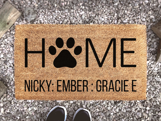 Personalised Pet Paw Symbol Home Family Names Doormat - With A Pawprint Cute Animal Lover Gift