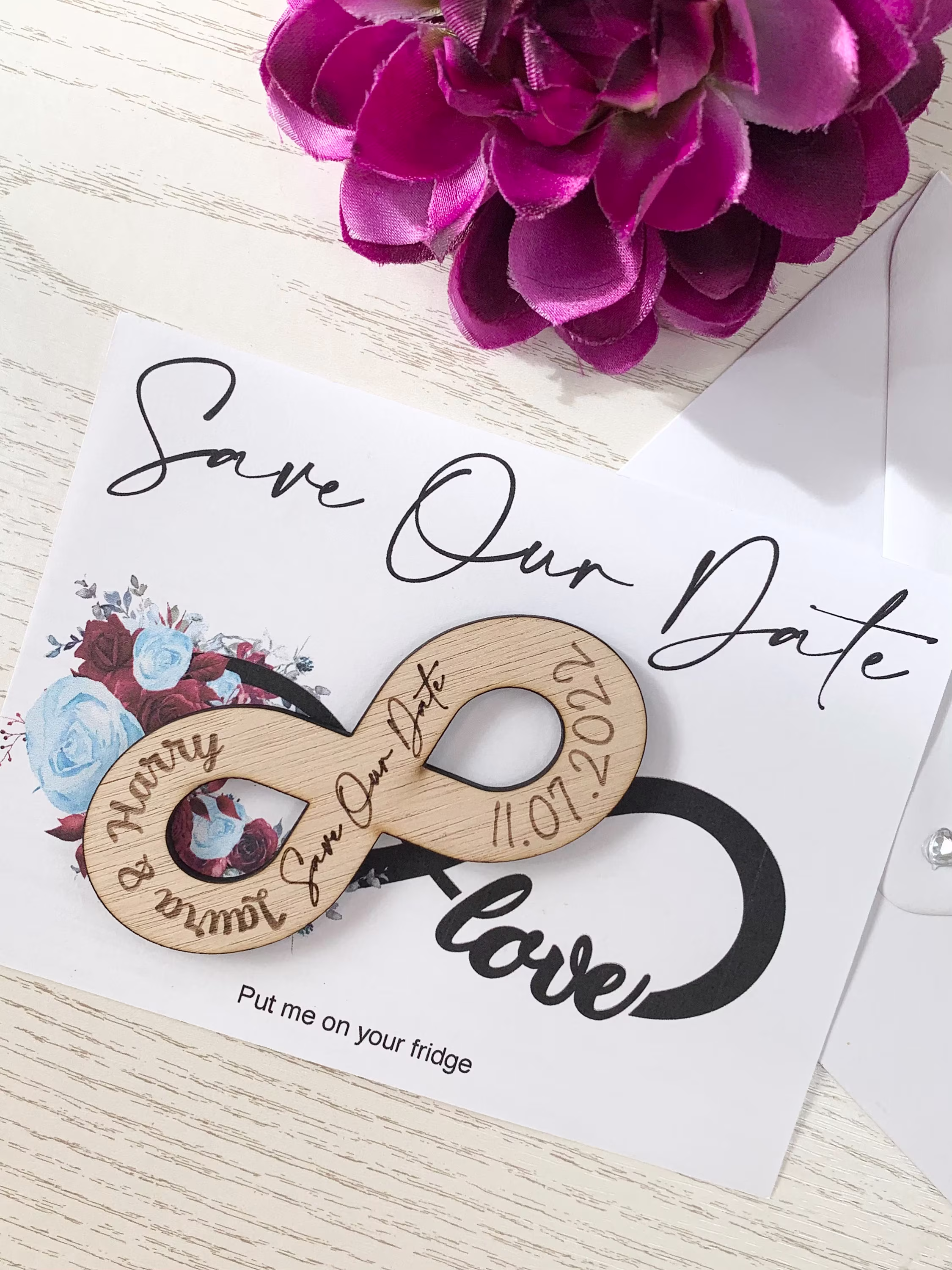 Wooden Infinity Save The Date Magnet & Card