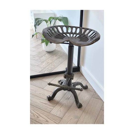 Industrial Style Bar Stool Cast Iron Rustic Designtractor Seat - Height Adjustable With Foot Rest, Quirky Home Decor