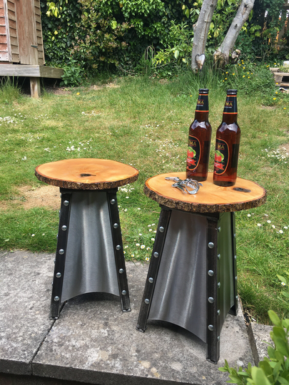 Industrial Modern Stools-Patio Stools - Barbecue Seating-New York Loft Chic-Pair Of Stools-Man Cave-Garden Seats-5Th Wedding Anniversary
