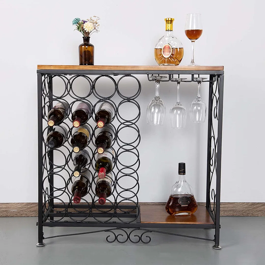 24-Bottle Wine Rack Freestanding Floor Vintage Wine Storage Rack Industrial Wine Storage Organizer Display Rack Modern Wine Glass Holder Wine Bar Cabi