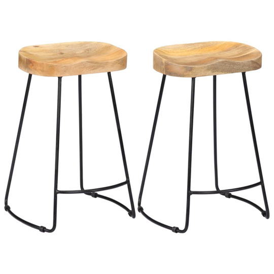 vidaXL 2x Solid Mango Wood Gavin Bar Stools 45x40x62cm Dining Room Chair Seat