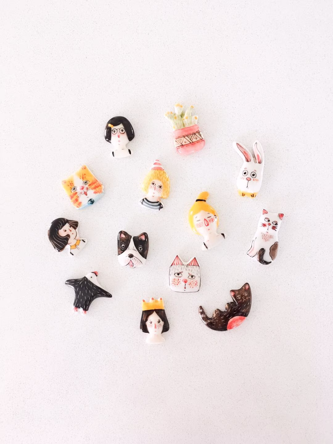 Handmade Ceramic Magnet Kitchen Decor Home Fridge Cat Dog Cactus Bird Girls