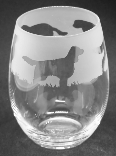 36Cl Stemless Wine/Water Glass With Springer Spaniel Dog Design