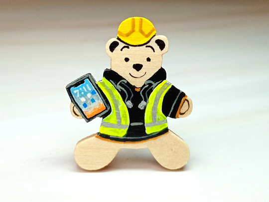 Construction Worker Gift, Builder Present, Teddy Bear For Men, Badge Pin, Fridge Magnet, Handmade Gift Uk, Little Wooden