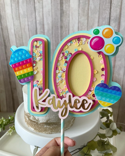 Pop It Bubble Fidget Toy Birthday Party Personalized Cake Topper. Themed Party. Decorations. It