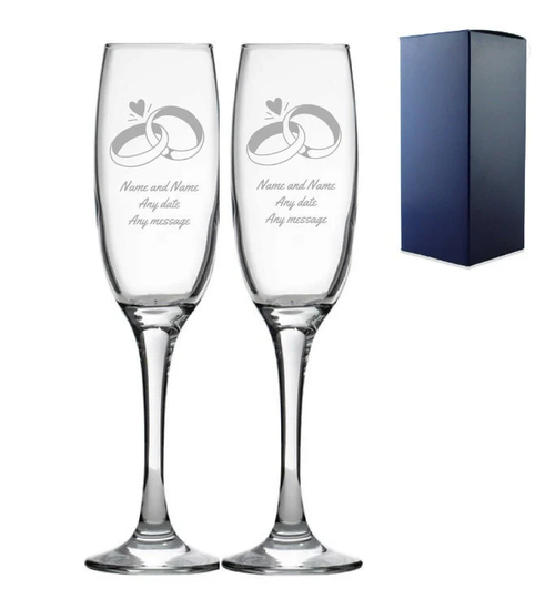 Wedding Ring Personalised Engraved Champagne Flutes Glasses , Includes Gift Box Glass Rings Anniversary 25Th 30Th 40Th 50Th