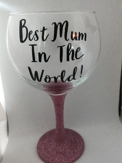 Best Mum in The World Gin Glass Pink Glitter Silver Butterfly Mothers Day Gift