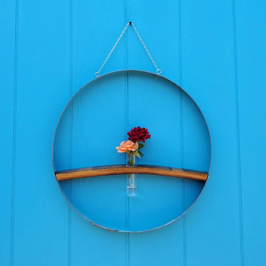 Wine Barrel Hoop & Stave Shelf With One | 1 Centered Inset Tube Vase
