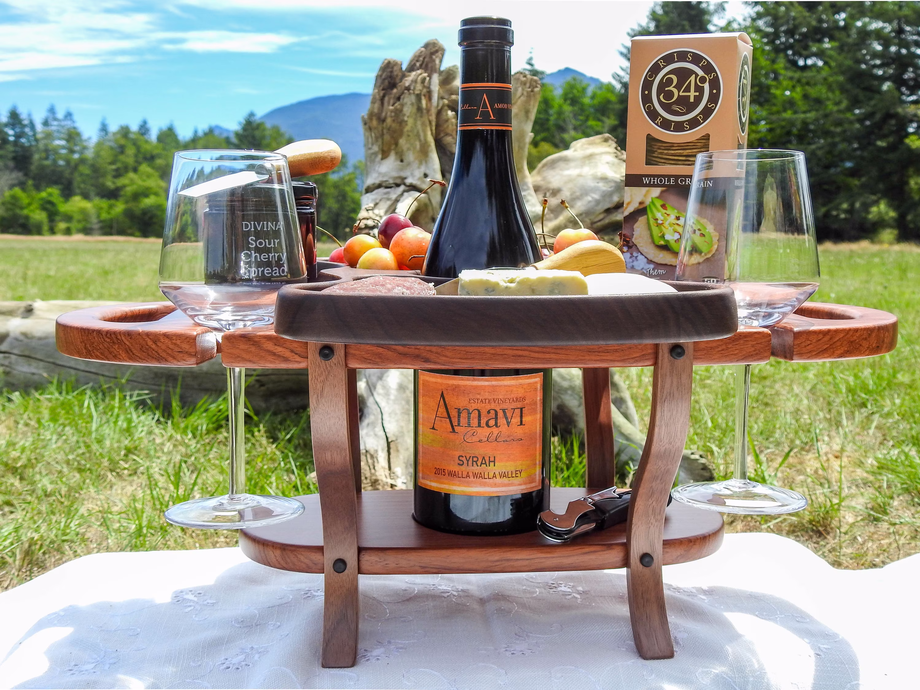 Wood Wine Caddy, Bottle Holder, Rack, Glass Accessories, Wedding Gift, Gift For Dad, Men