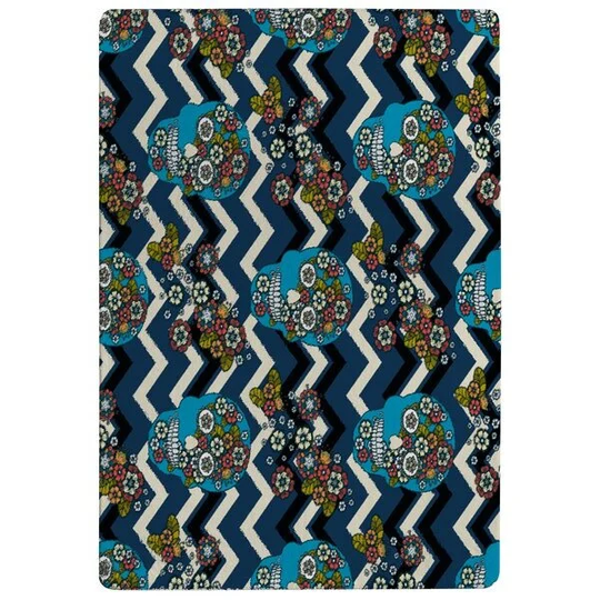 Huddleston Embroidery Colourful Simplified Ethnic Skull Pattern Designer Shaggy Blue Rug