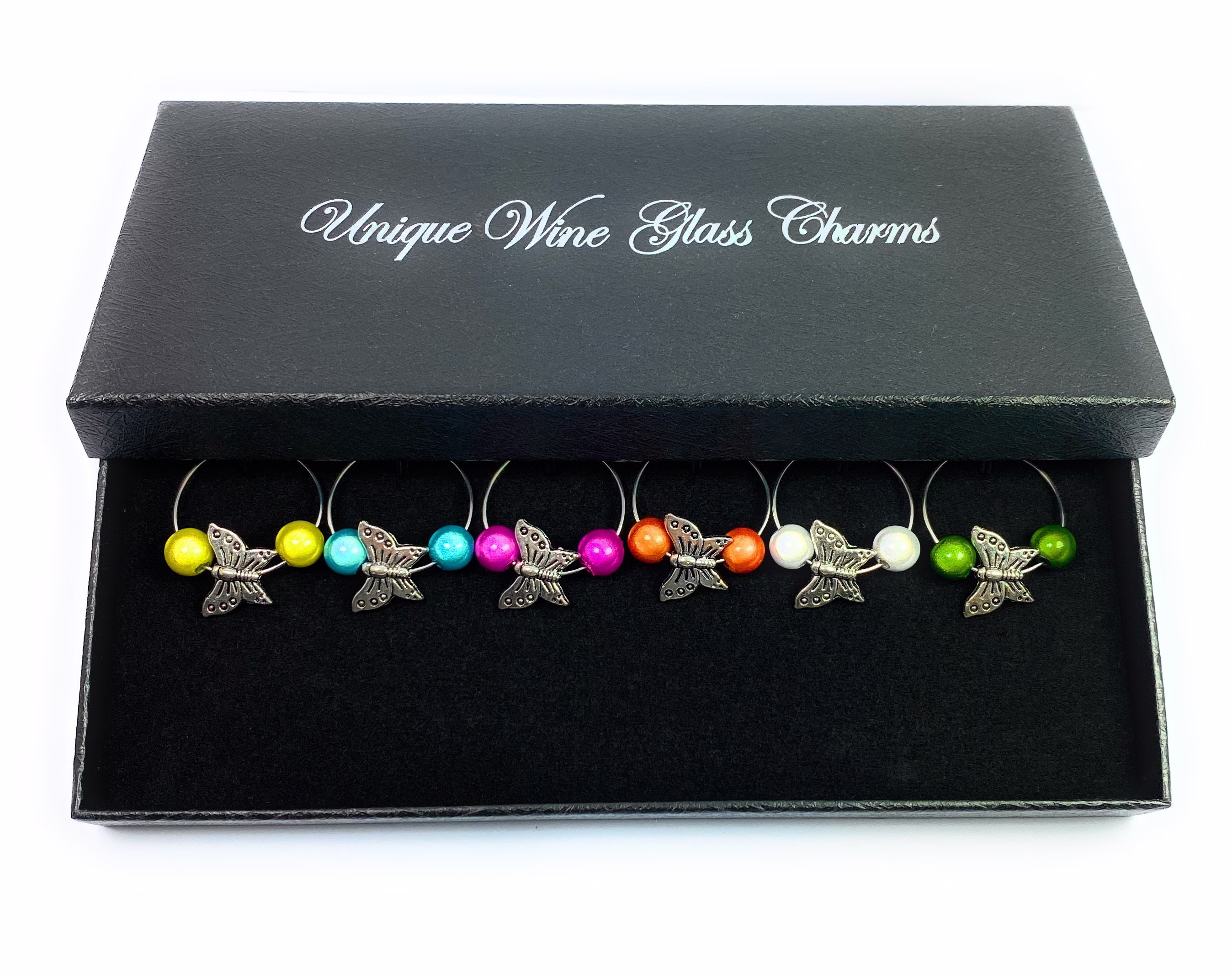 Set Of 6 Butterfly Wine Glass Charms By Libby's Market Place