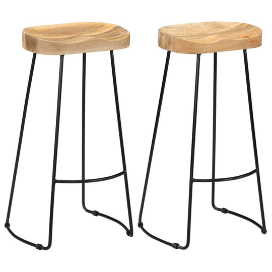 vidaXL 2x Solid Mango Wood Gavin Bar Stools 45x40x78cm Dining Room Chair Seat