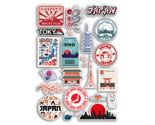 A4 Sticker Sheet Japan Vinyl Stickers - Tokyo Japanese City Landmarks Stamp Flag Travel Holiday Culture Scrapbook Luggage Gift #78887