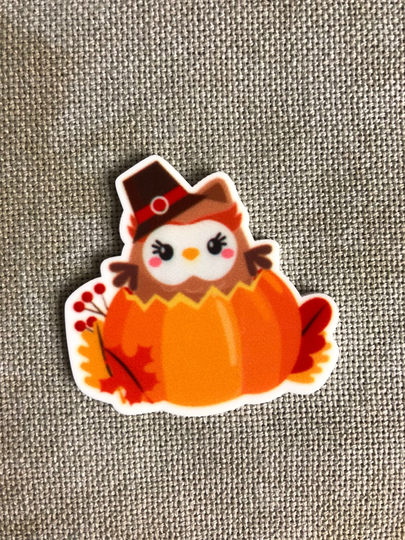 Pilgrim Owl in Pumpkin | Needle Minder Cover