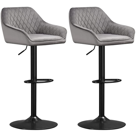 (GREY) 2x Velvet Swivel Bar Stools Back Dining Bar Chairs
