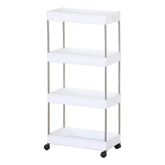 Rebecca Mobili Kitchen Trolley With Wheels 4 Shelves Bathroom Storage In White Plastic