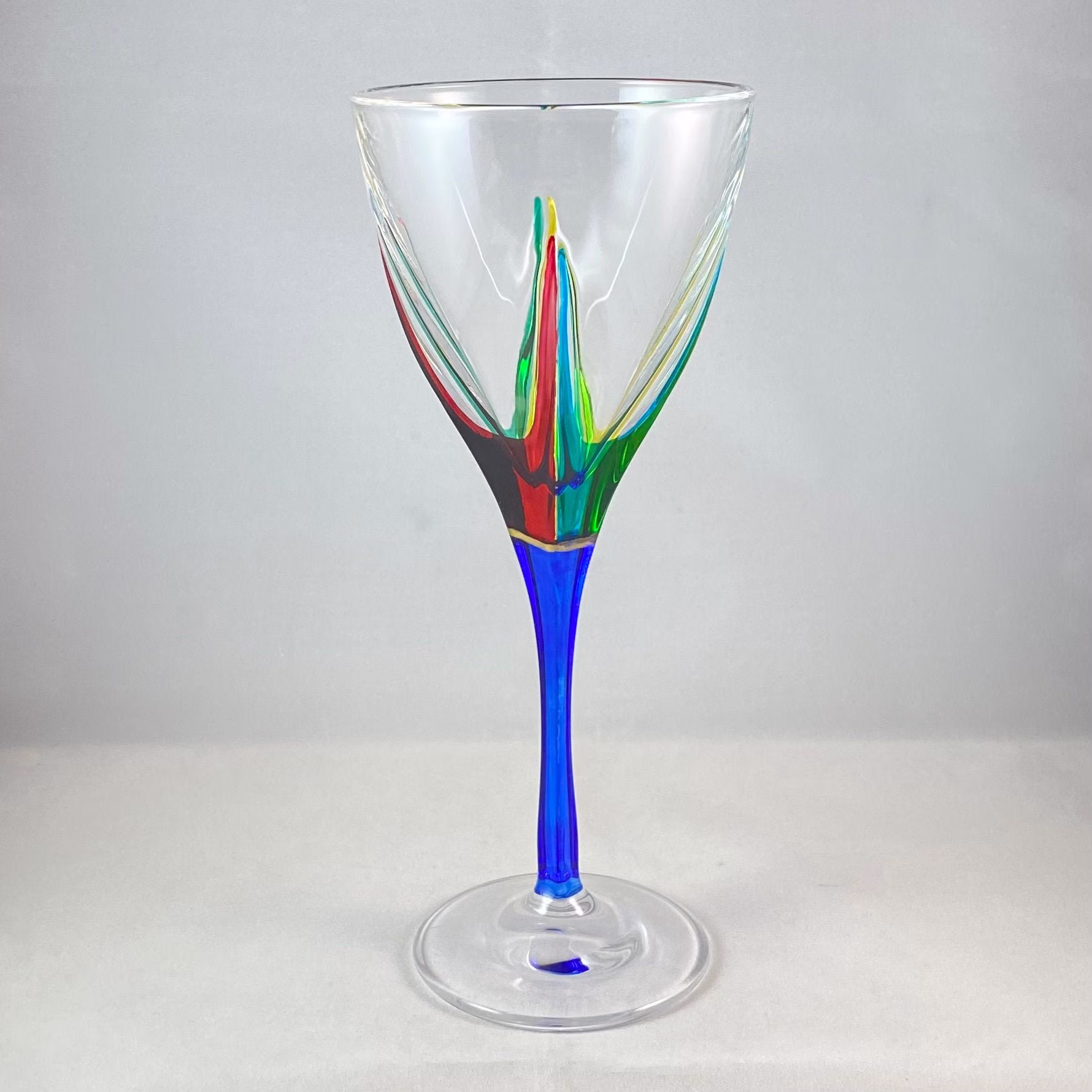 Blue Stem Fusion Venetian Glass Wine - Handmade in Italy, Colorful Murano