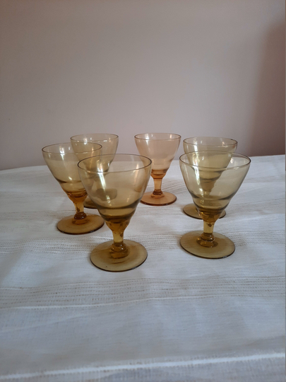 6 French Smoky Grey Stem Glasses, Vintage Glasses, Liquor Tableware, Vintage Gift Idea, Wine Lover Idea