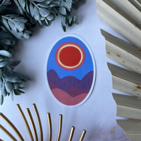 Pink Desert Eclipse Sticker Or Magnet | Laptop Water Bottle Sunset On Horizon Boho Ombre