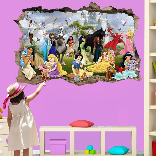 Princess Characters Pets Castle Rainbow Wall Sticker Mural Poster Decal Girls Room Nursery Decor Id717
