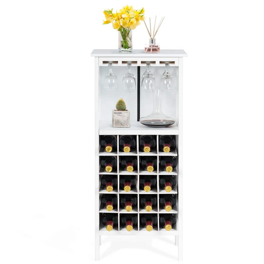 20-Bottle Wine Cabinet, Wooden Bar Cabinet With Glass Holders & Open Shelf, Freestanding Drinks Wine Storage Display Organiser For Home, Kitchen, Cell