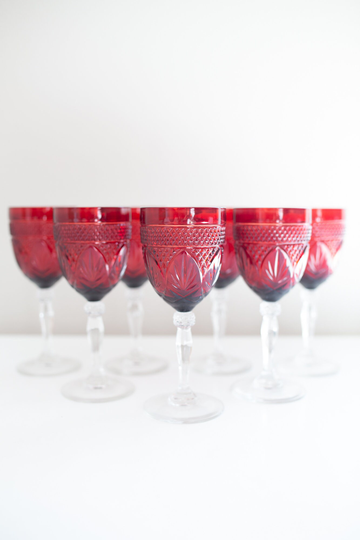 Set Of Seven Vintage Cristal D'arques Ruby Red Goblets