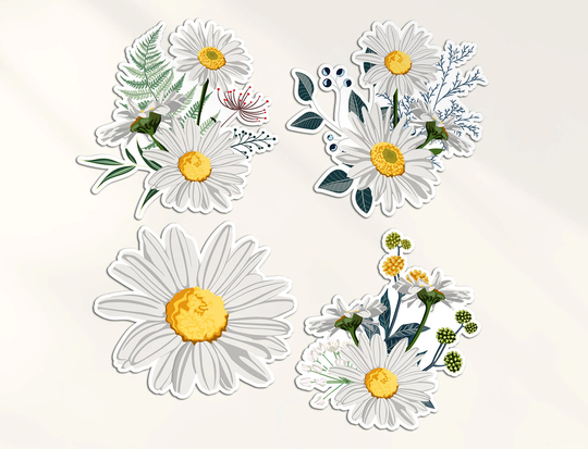 4 X 10cm Daisies Vinyl Stickers - Daisy Floral Flowers Décor Home Design Partner Wheelie Bin Gift Kids Boys Girls Women Sticker #78963