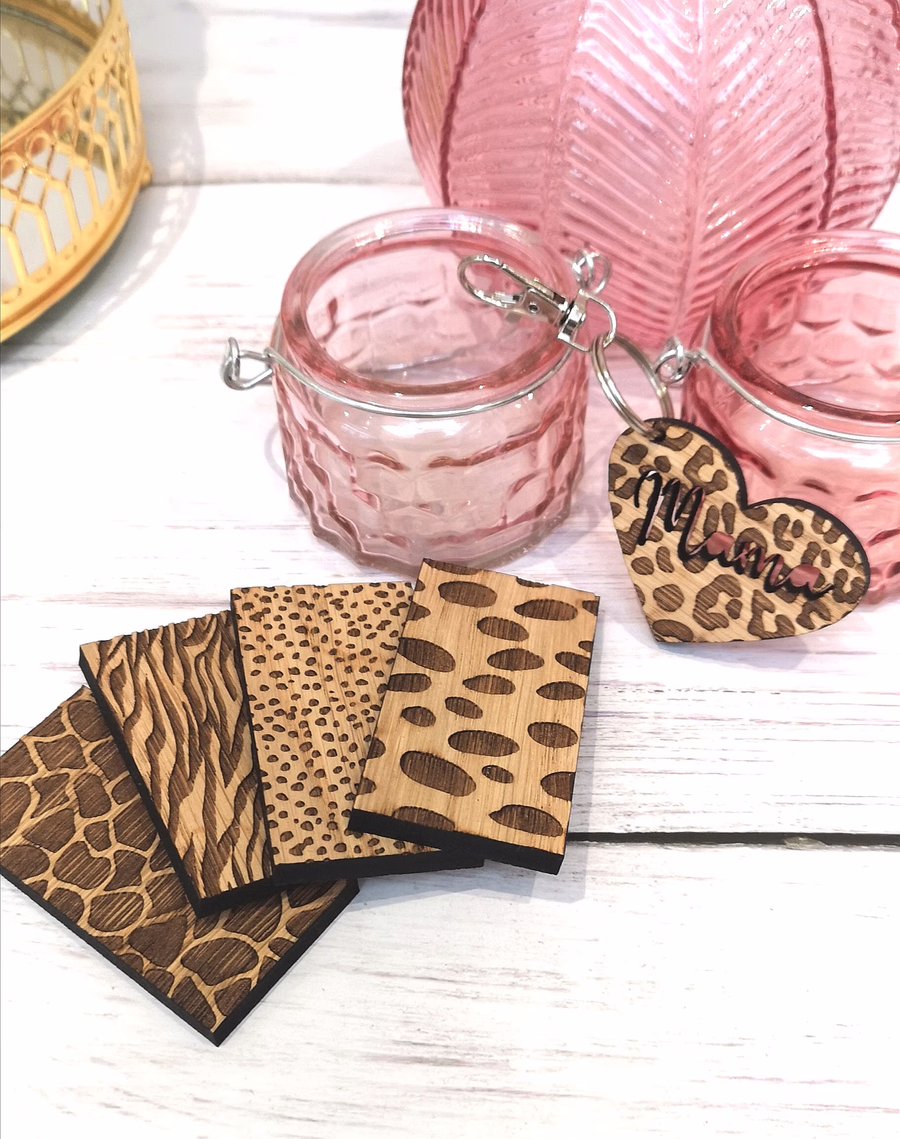 Personalised Animal Print Wooden Keyring, Mama Gift For Mum, Custom Leopard Print, Birthday Gifts, Mother's Day Gifts