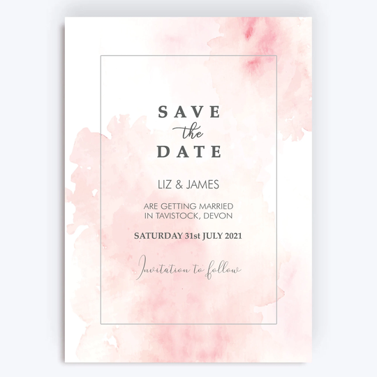 Blush Pink Watercolour Wedding Save The Date Cards & Envelopes Personalised & Printed