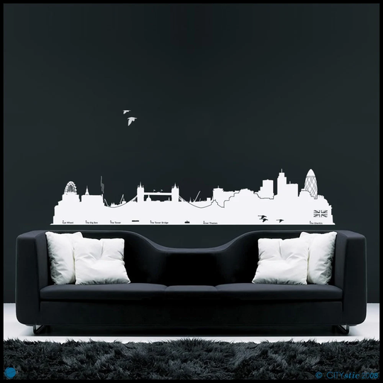 London - Wall Decal London Skyline With Big Ben, Tower Bridge, The Gherkin, Foster, All Along River Thames