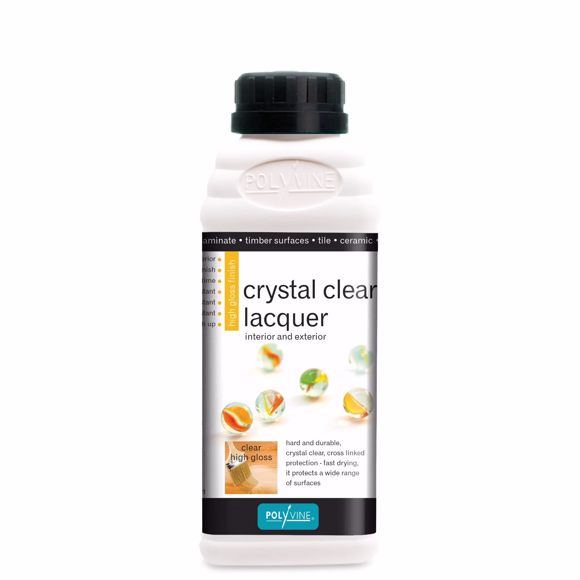Polyvine Crystal Clear Interior & Exterior Lacquer Varnish, Multi-Surface Primer, Satin/High Gloss Finish, Stain/Water/Heat Resistant