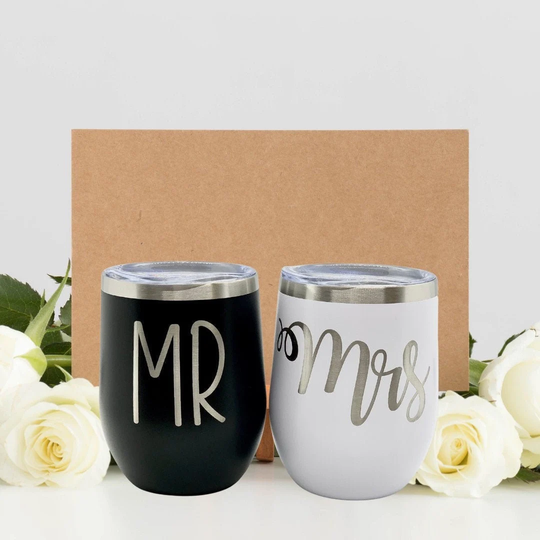 Mr & Mrs Wine Tumblers, Wedding Gift Set, Drink Ware