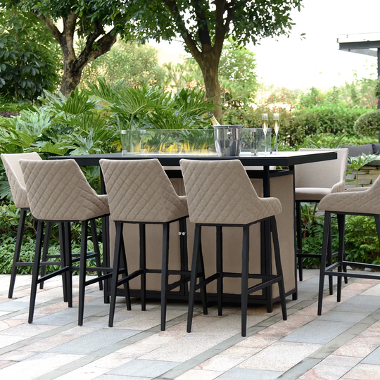 Gumbert Outdoor Fabric 8 Seat Rectangular Bar Set - with Fire Pit Table - Taupe