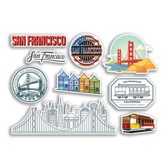 A5 Sticker Sheet San Francisco Landmarks Vinyl Stickers - California America City Map Stamp Skyline Travel Holiday Culture Aesthetic #78500
