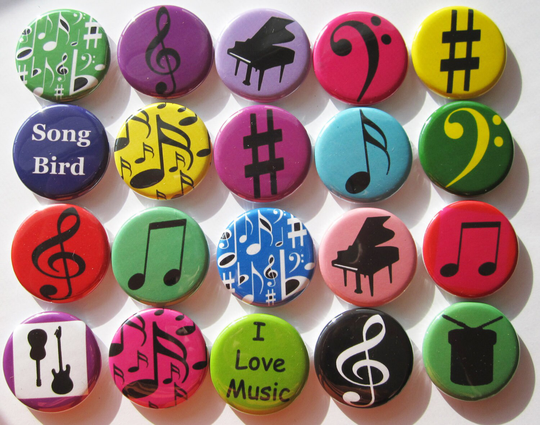 Music Note Buttons | Set Of 20 Piano Or Guitar Student Prize Gift Idea Choose From 1", 1.25".1.5" 2.25