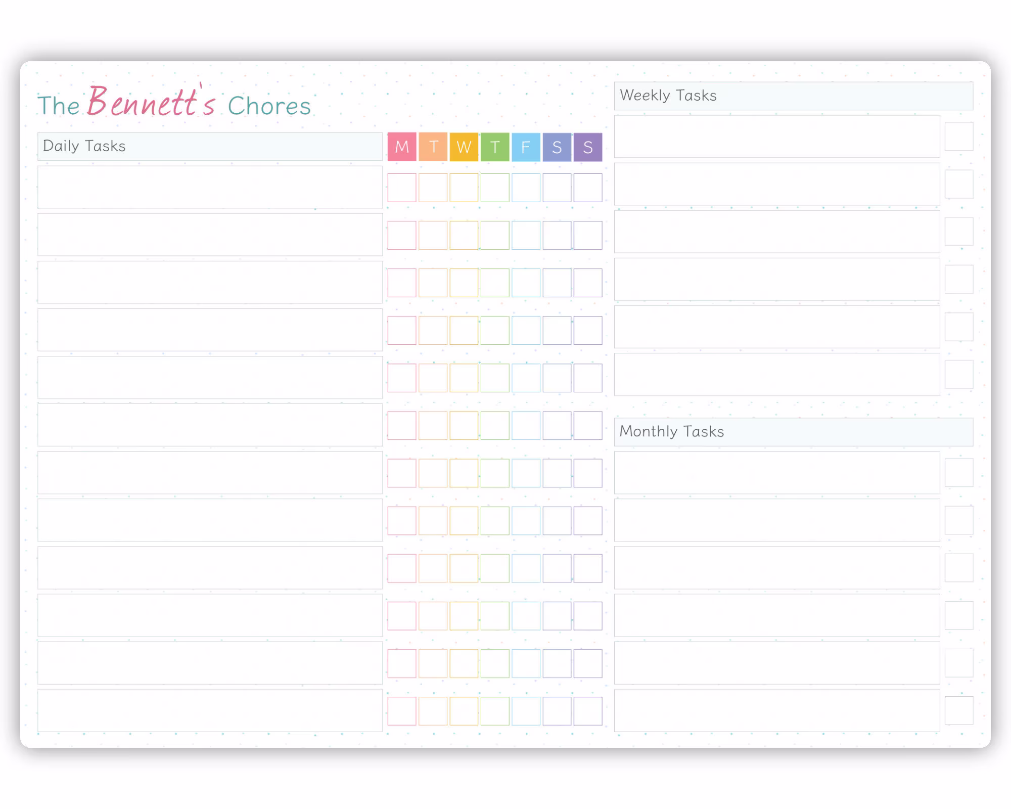 Personalised Family Dry Wipe Whiteboard Chore Chart - A3 Wipeable Task Tracker Daily Weekly Monthly Household Chores Organiser