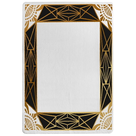 Osterman Art Deco Border Designer Shaggy Black/Orange/White Rug