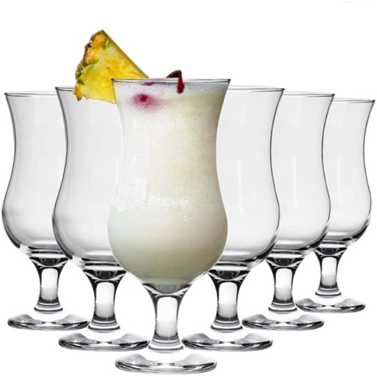 6pc Rink Drink Large Pina Colada Glasses Set 460ml Hurricane Cocktail Glasses