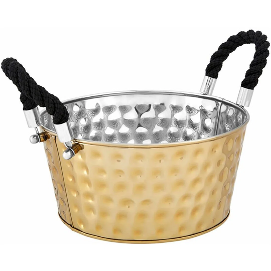 Housewares Large Gold Finish Party Bucket/ Wine Cooler Ice Buckets For Chilling And Cooling Wine Modern And Stylish Gold Finish Rope Handle Wine Chill